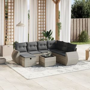 vidaXL 8-tlg. Garten-Sofagarnitur mit Kissen Hellgrau Poly Rattan