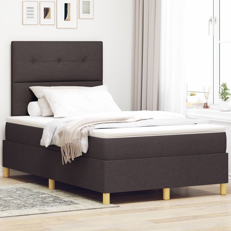 vidaXL Boxspringbett mit Matratze Dunkelbraun 120x200 cm Stoff