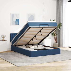 vidaXL Ottomane Bett mit Matratze & LEDs Blau 140x190 cm Stoff