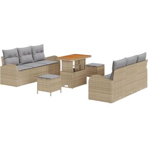 vidaXL 9-teiliges Garten Sofa Set mit Kissen Beige Poly Rattan Akazie,  2-Sitzer Garten Sofa mit Stauraum & Kissen Beige Poly Rattan,  3-teiliges Garten Essset mit Kissen Beige Poly Rattan Akazie
