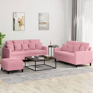 vidaXL 3-tlg. Sofagarnitur mit Kissen Rosa Samt