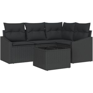 vidaXL 5-teiliges Garten-Esszimmer-Set mit Kissen Beige Poly-Rattan