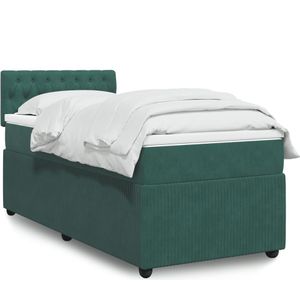 vidaXL Boxspringbett mit Matratze Dunkelgrün 90x200 cm Samt
