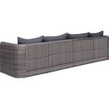 vidaXL 4-tlg. Garten-Sofagarnitur mit Kissen Grau Poly Rattan