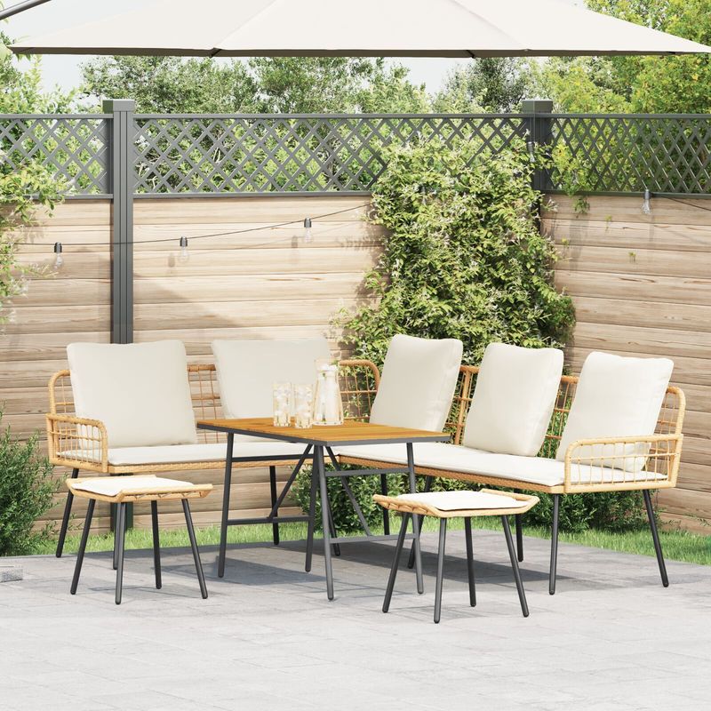 vidaXL 4-teilige Garten-Sofaset mit Kissen aus natürlichem Poly-Rattan