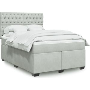 vidaXL Boxspringbett mit Matratze Hellgrau 160x200 cm Samt