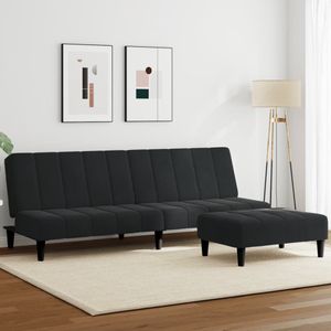vidaXL Schlafsofa 2-Sitzer mit Fußhocker Schwarz Samt