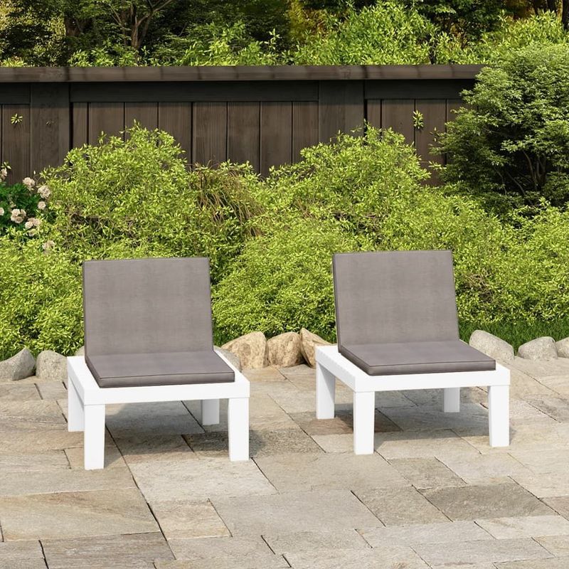 vidaXL Gartenstühle mit Auflagen 2 Stk. Kunststoff Weiß