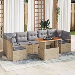 vidaXL 8-teiliges Garten-Sofa-Set mit Kissen Beige Poly Rattan,  2-Sitzer Garten-Sofa mit Stauraum & Kissen Beige Poly Rattan