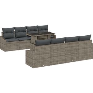 vidaXL 9-teiliges Garten Sofa Set mit Kissen Grau Poly Rattan
