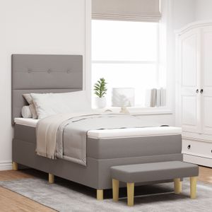 vidaXL Boxspringbett mit Matratze & Bank Taupe 90x190 cm Stoff