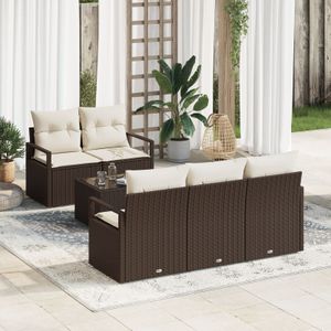 vidaXL 6-teiliges Garten Sofa Set mit Kissen Braun Poly Rattan,  2-Sitzer Garten Sofa mit Stauraum & Kissen Braun Poly Rattan