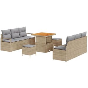 vidaXL 9-teiliges Garten Sofa Set mit Kissen Beige Poly Rattan Akazie,  2-Sitzer Garten Sofa mit Stauraum & Kissen Beige Poly Rattan,  3-teiliges Garten Essset mit Kissen Beige Poly Rattan Akazie