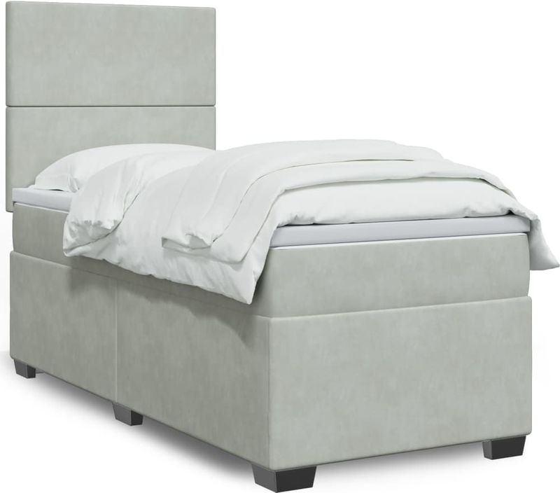 vidaXL Boxspringbett mit Matratze Hellgrau 90x200 cm Samt