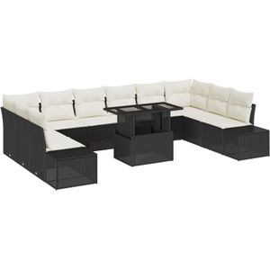 vidaXL 11-teiliges Garten-Sofa-Set mit Kissen Schwarz Poly Rattan