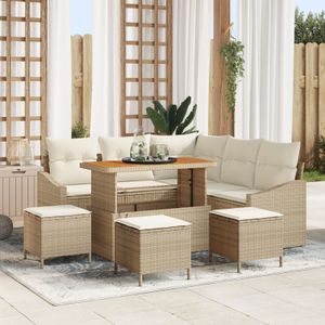 vidaXL 8-teiliges Garten Sofa Set mit Kissen Beige Poly Rattan Akazie,  2-Sitzer Garten Sofa mit Kissen Beige Poly Rattan,  3-teiliges Garten Essset mit Kissen Beige Poly Rattan Akazie