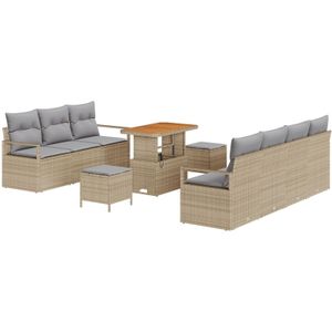 vidaXL 10-teiliges Gartensofa-Set mit Kissen Beige Poly-Rattan Akazie,  2-Sitzer Garten-Sofa mit Stauraum & Kissen Beige Poly-Rattan,  3-teiliges Garten-Essset mit Kissen Beige Poly-Rattan Akazie