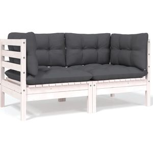 vidaXL Gartensofa 2-Sitzer mit Kissen in Weiß Massivholz Kiefer