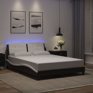 vidaXL Bettgestell mit LED Schwarz und Weiß 120x200 cm Kunstleder