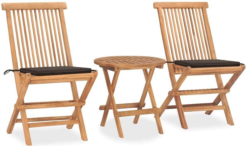 vidaXL 3-tlg. Garten-Essgruppe mit Kissen Klappbar Massivholz Teak