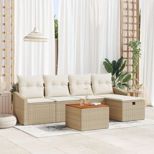 vidaXL Garten-Sofa-Set 6 Teile Beige, Weiß Rattan Outdoor Sofa