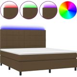 vidaXL Boxspringbett mit Matratze & LED Dunkelbraun 180x200 cm Stoff