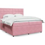 vidaXL Boxspringbett mit Matratze Rosa 200x200 cm Samt