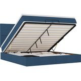 vidaXL Ottoman-Bett mit Matratzen & LEDs Blau 200x200 cm Stoff