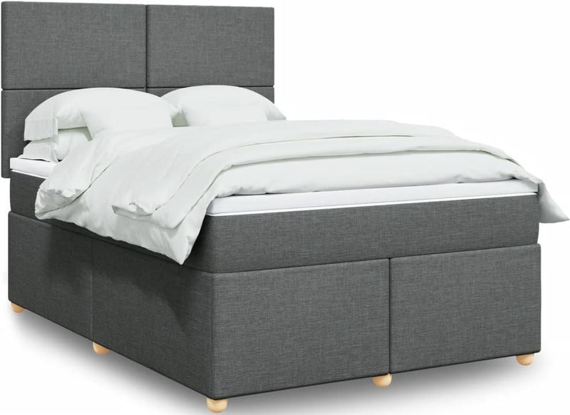vidaXL Boxspringbett mit Matratze Dunkelgrau 160x200 cm Stoff
