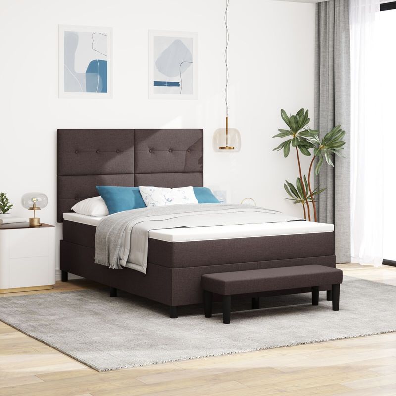 vidaXL Boxspringbett mit Matratze & Bank Dunkelbraun 140x200 cm Stoff