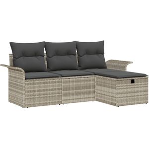 vidaXL 4-teiliges Garten Sofa Set mit Kissen Hellgrau Poly Rattan
