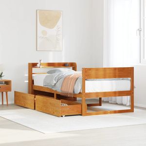 vidaXL Massivholzbett ohne Matratze Wachsbraun 90x200 Kiefernholz