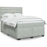 vidaXL Boxspringbett mit Matratze Hellgrau 140x200 cm Samt