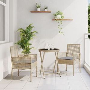 vidaXL 3-tlg. Garten-Bistroset mit Kissen Beige Poly Rattan