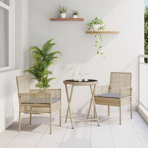 vidaXL 3-tlg. Garten-Bistroset mit Kissen Beige Poly Rattan
