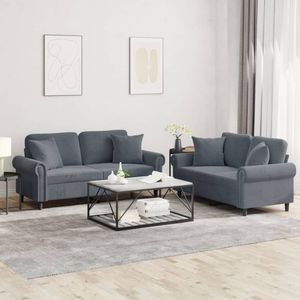 vidaXL 2-tlg. Sofagarnitur mit Kissen Dunkelgrau Samt