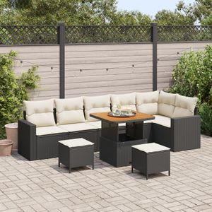 vidaXL 9-teiliges Garten Sofa Set mit Kissen Schwarz Poly Rattan Akazie,  3-teiliges Garten Esszimmer Set mit Kissen Schwarz Poly Rattan Akazie