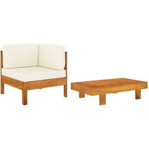 vidaXL 2-tlg. Garten-Lounge-Set mit Cremeweißen Kissen Akazienholz