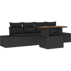 vidaXL 5-tlg. Garten-Essgruppe mit Kissen Schwarz Poly Rattan Akazie