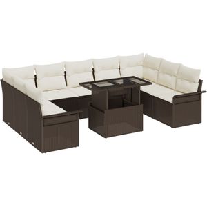 vidaXL 10-teiliges Garten Sofa Set mit Kissen Braun Poly Rattan,  2-Sitzer Garten Sofa mit Stauraum & Kissen Braun Poly Rattan