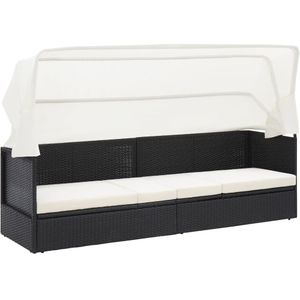 vidaXL Gartensofa mit Sonnendach Schwarz Poly Rattan