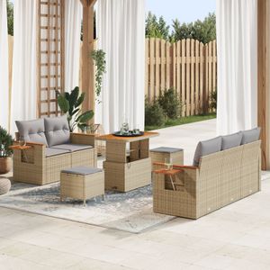 vidaXL 8-teiliges Garten-Sofaset mit Kissen Beige Poly-Rattan Akazie,  3-teiliges Garten-Ess-Set mit Kissen Beige Poly-Rattan Akazie
