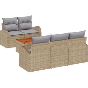 vidaXL Garten-Sofa-Set mit Kissen Beige Poly-Rattan Akazie