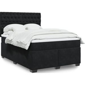 vidaXL Boxspringbett mit Matratze Schwarz 140x200 cm Samt