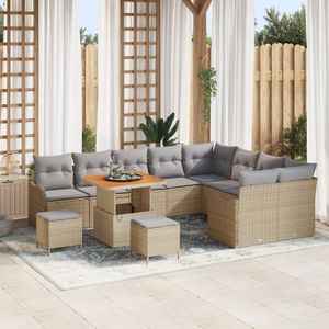 vidaXL 12-teiliges Garten Sofa Set mit Kissen Beige Poly Rattan Akazie,  2-Sitzer Garten Sofa mit Stauraum & Kissen Beige Poly Rattan,  3-teiliges Garten Essset mit Kissen Beige Poly Rattan Akazie