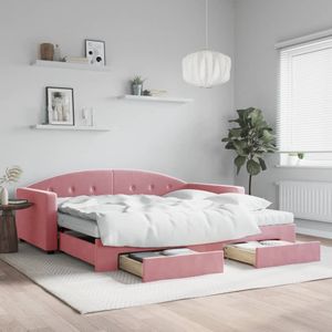 vidaXL Tagesbett Ausziehbar mit Schubladen Rosa 100x200 cm Samt