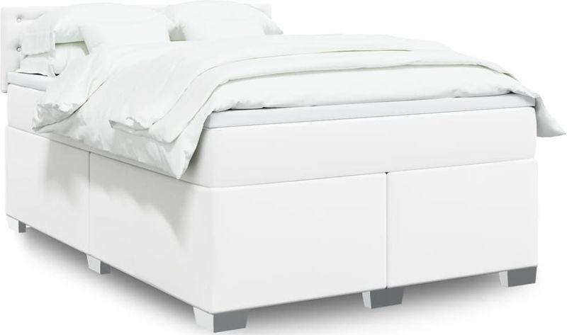 vidaXL Boxspringbett mit Matratze Weiß 140x190 cm Kunstleder