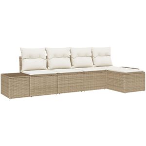 vidaXL 5-teiliges Garten-Sofa-Set mit Kissen in Beige Poly-Rattan