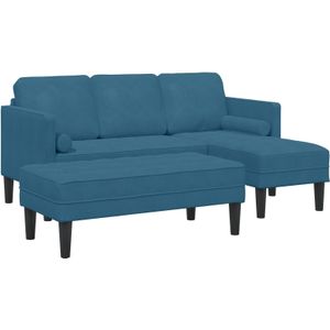 vidaXL Garten Sofa mit Bank und Kissen L-förmiger blauer Samt,  L-förmiges Sofa blau 173x131x67 cm Samt,  Bank blau 113x57x39 cm Samt
