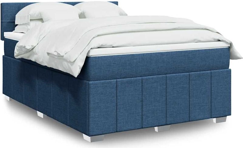 vidaXL Boxspringbett mit Matratze Blau 140x200 cm Stoff